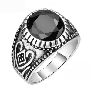 טבעת אבן שחורה לגברים - כסף עם אבן שחורה